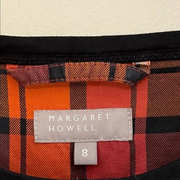Margaret Howell Italian Cuffed Cotton Plaid Blouse in Red and Orange, size 8 - Picture 4 of 12
